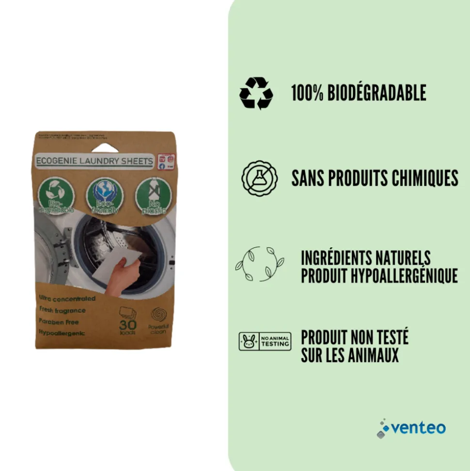 VENTEO - Feuilles de lessive biodégradable