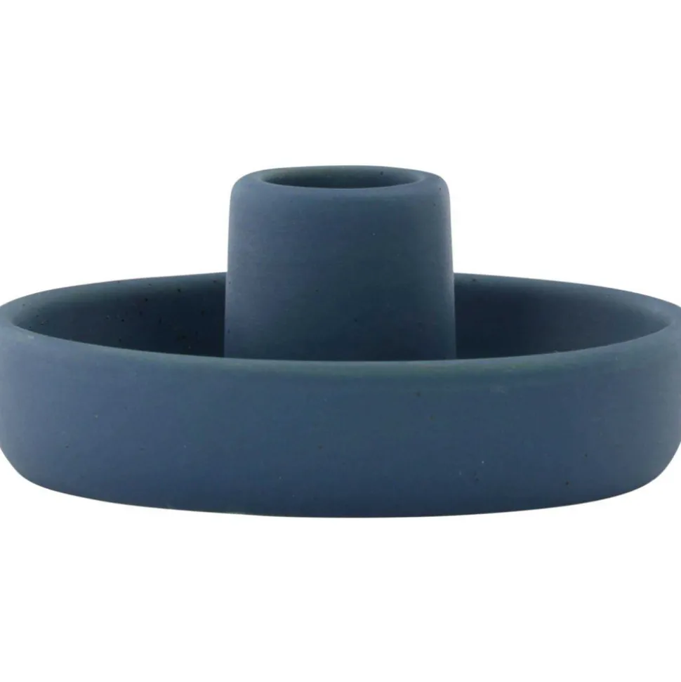 VENTURE HOME - Bougeoir en grès otis bleu foncé
