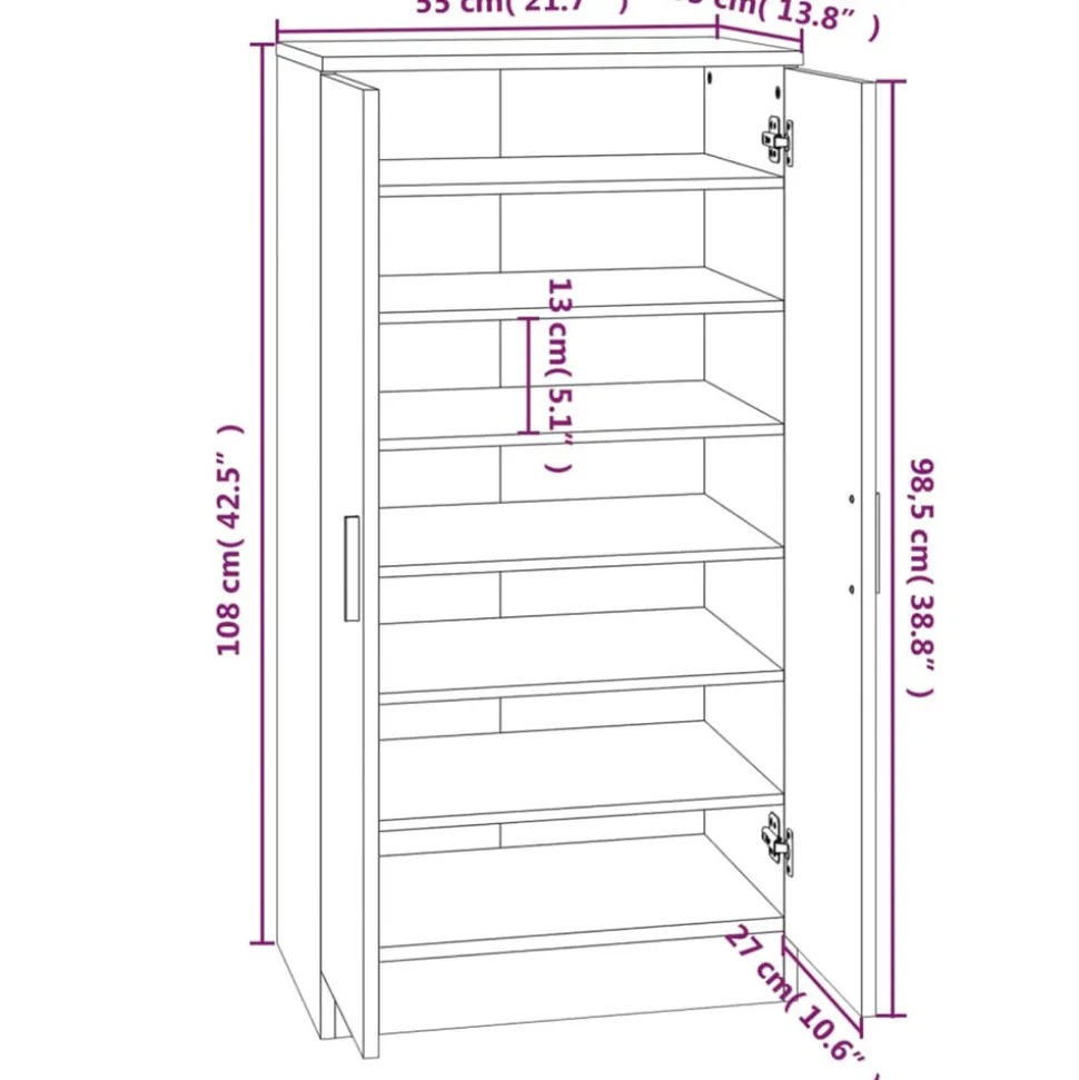VIDAXL - Armoire à chaussures gris béton 55x35x108 cm bois d'ingénierie