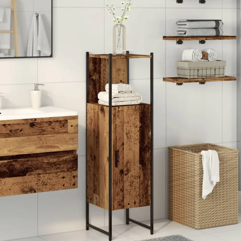 VIDAXL - Armoire salle de bain vieux bois 33x33x120,5 cm bois ingénierie