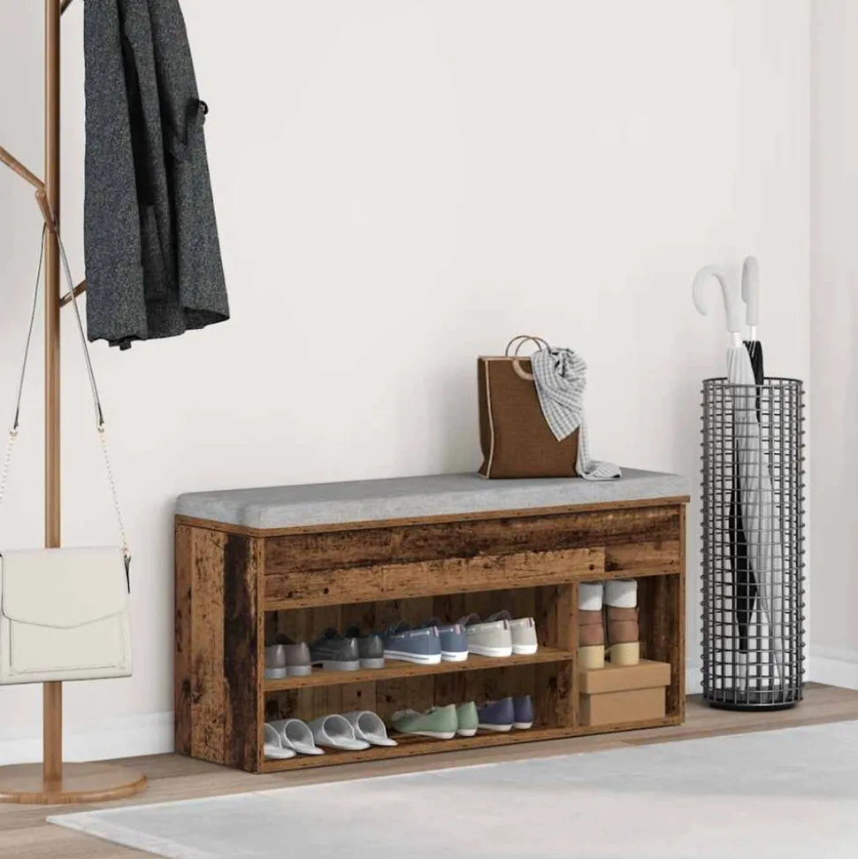 VIDAXL - Banc à chaussures vieux bois 102x30,5x45 cm bois d'ingénierie