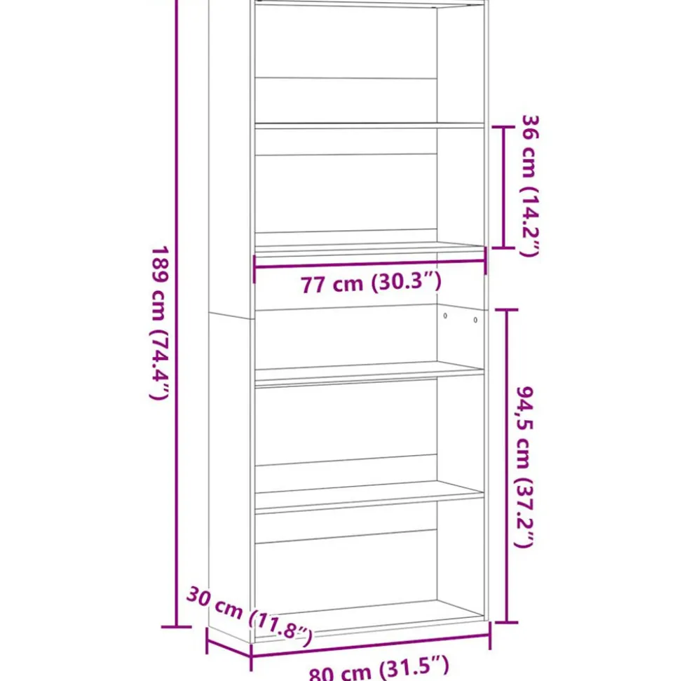 VIDAXL - Bibliothèque gris béton 80x30x189 cm bois d'ingénierie