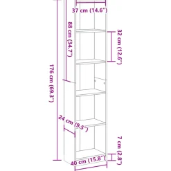 VIDAXL - Bibliothèque noir 40x24x176 cm bois d'ingénierie