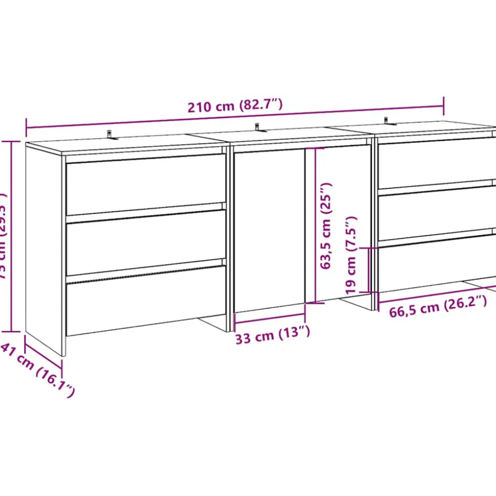 VIDAXL - Buffet 3 pcs chêne artisanal bois d'ingénierie