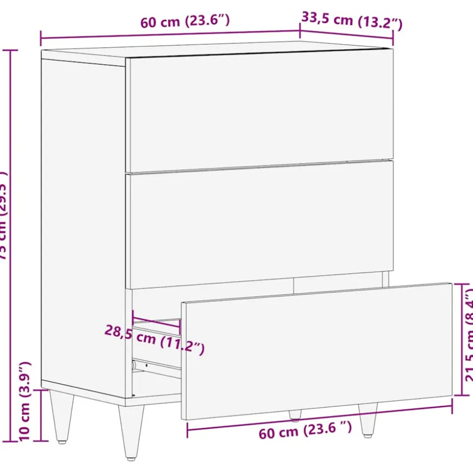 VIDAXL - Buffet gris clair 60x33,5x75 cm bois de manguier massif