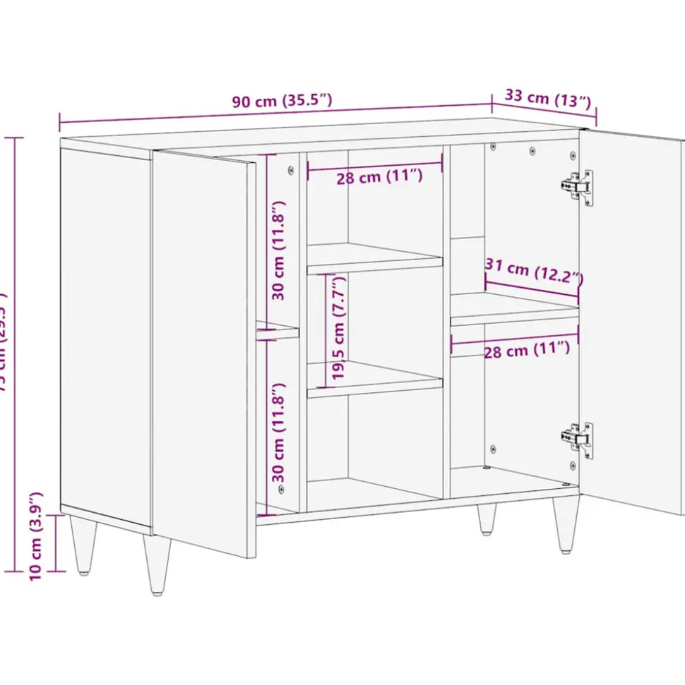 VIDAXL - Buffet 90x33x75 cm bois massif de manguier