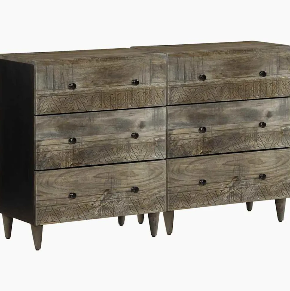 VIDAXL - Buffets 2 pcs gris clair 60x33,5x75 cm bois de manguier massif