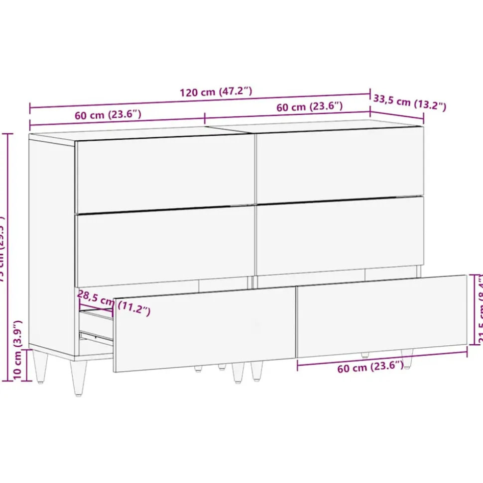 VIDAXL - Buffets 2 pcs gris clair 60x33,5x75 cm bois de manguier massif