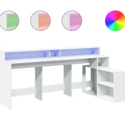 VIDAXL - Bureau avec lumières led blanc 200x104x91 cm bois d'ingénierie