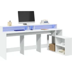 VIDAXL - Bureau avec lumières led blanc 200x104x91 cm bois d'ingénierie