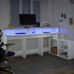 VIDAXL - Bureau avec lumières led blanc 200x104x91 cm bois d'ingénierie