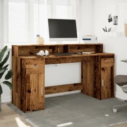 VIDAXL - Bureau avec lumières led vieux bois bois d'ingénierie