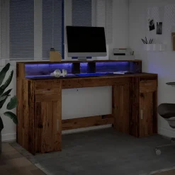 VIDAXL - Bureau avec lumières led vieux bois bois d'ingénierie