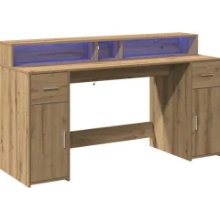 VIDAXL - Bureau avec lumières led chêne artisanal bois d'ingénierie