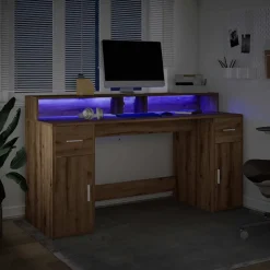 VIDAXL - Bureau avec lumières led chêne artisanal bois d'ingénierie