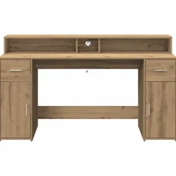 VIDAXL - Bureau avec lumières led chêne artisanal bois d'ingénierie