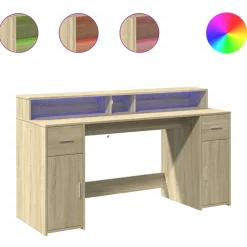 VIDAXL - Bureau avec lumières led chêne sonoma bois d'ingénierie