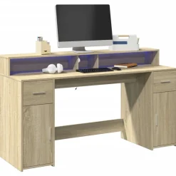 VIDAXL - Bureau avec lumières led chêne sonoma bois d'ingénierie
