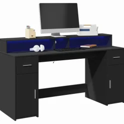 VIDAXL - Bureau avec lumières led noir 160x55x91 cm bois d'ingénierie