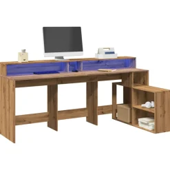 VIDAXL - Bureau avec lumières led chêne artisanal bois d'ingénierie