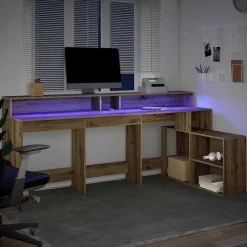 VIDAXL - Bureau avec lumières led chêne artisanal bois d'ingénierie