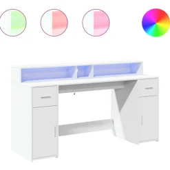 VIDAXL - Bureau avec lumières led blanc 160x55x91 cm bois d'ingénierie