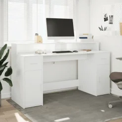 VIDAXL - Bureau avec lumières led blanc 160x55x91 cm bois d'ingénierie