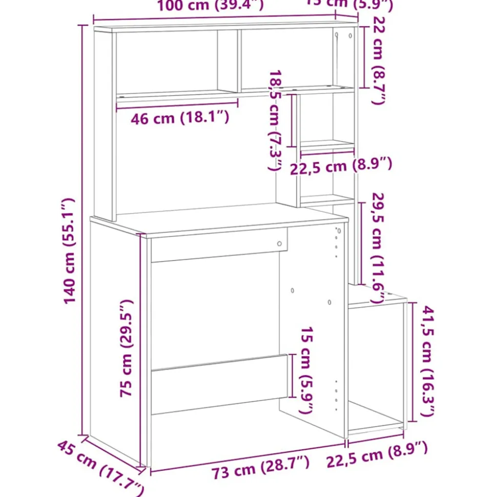 VIDAXL - Bureau avec étagères chêne artisanal bois d'ingénierie