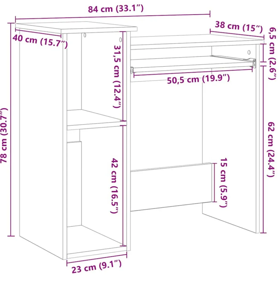 VIDAXL - Bureau avec étagères chêne artisanal bois d'ingénierie