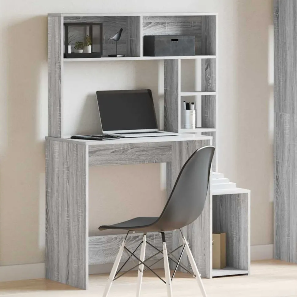 VIDAXL - Bureau avec étagères sonoma gris 100x45x140cm bois d'ingénierie