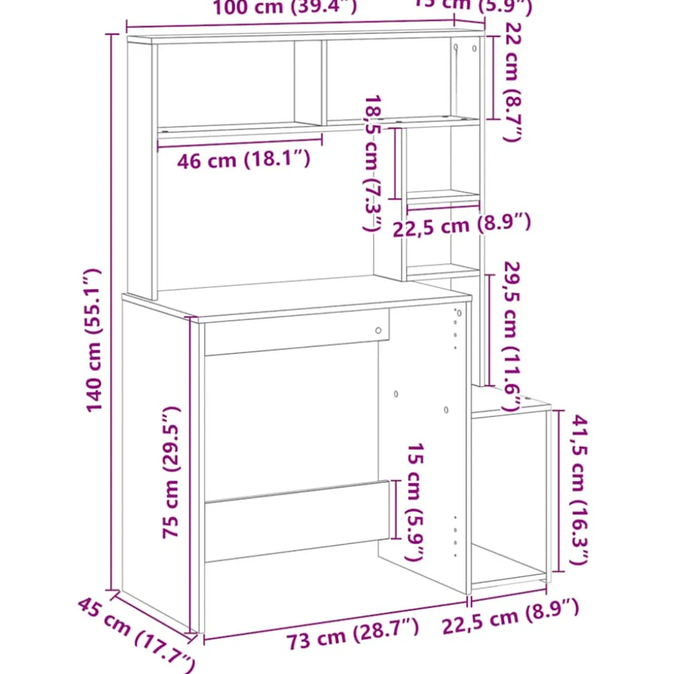 VIDAXL - Bureau avec étagères chêne sonoma 100x45x140 cm