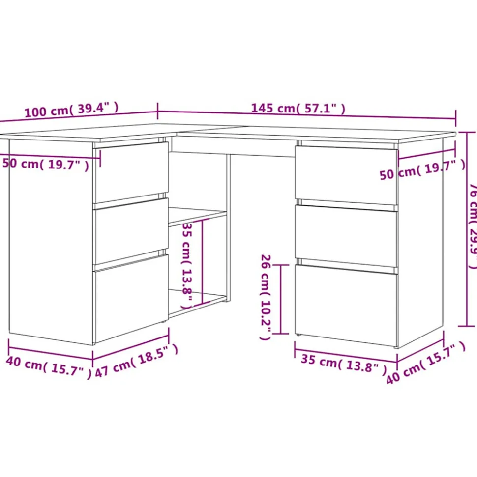 VIDAXL - Bureau d'angle chêne artisanal 145x100x76 cm bois d'ingénierie