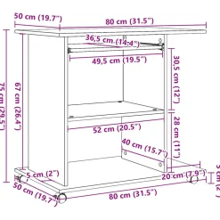 VIDAXL - Bureau d'ordinateur chêne artisanal 80x50x75 cm bois ingénierie
