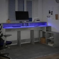 VIDAXL - Bureau et lumières led gris béton 200x104x91cm bois ingénierie