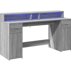 VIDAXL - Bureau et lumières led sonoma gris 160x55x91 cm bois ingénierie