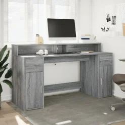 VIDAXL - Bureau et lumières led sonoma gris 160x55x91 cm bois ingénierie