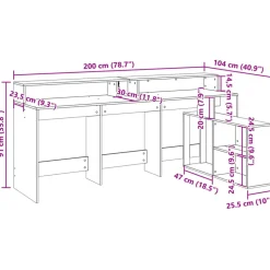 VIDAXL - Bureau et lumières led chêne fumé 200x104x91cm bois ingénierie