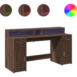 VIDAXL - Bureau et lumières led chêne marron bois d'ingénierie