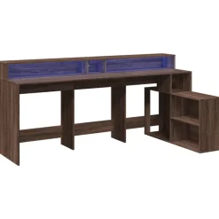 VIDAXL - Bureau et lumières led chêne marron bois d'ingénierie