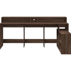 VIDAXL - Bureau et lumières led chêne marron bois d'ingénierie