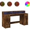 VIDAXL - Bureau et lumières led chêne fumé 160x55x91cm bois d'ingénierie