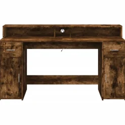 VIDAXL - Bureau et lumières led chêne fumé 160x55x91cm bois d'ingénierie