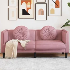 VIDAXL - Canapé avec coussins 2 places rose velours