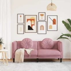 VIDAXL - Canapé avec coussins 2 places rose velours