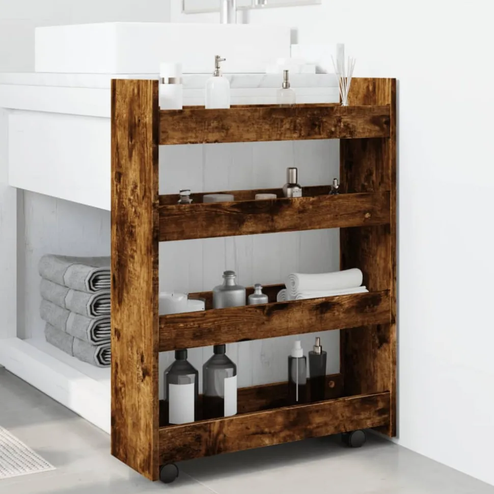 VIDAXL - Chariot de rangement étroit 4 niveaux chêne fumé