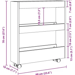 VIDAXL - Chariot de rangement étroit 3 niveaux chêne artisanal