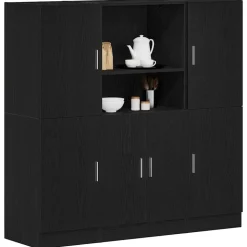VIDAXL - Ensemble d'armoires de cuisine 3 pcs noir bois d'ingénierie
