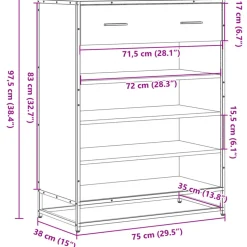 VIDAXL - Meuble à chaussures noir 75x38x97,5 cm bois d'ingénierie métal