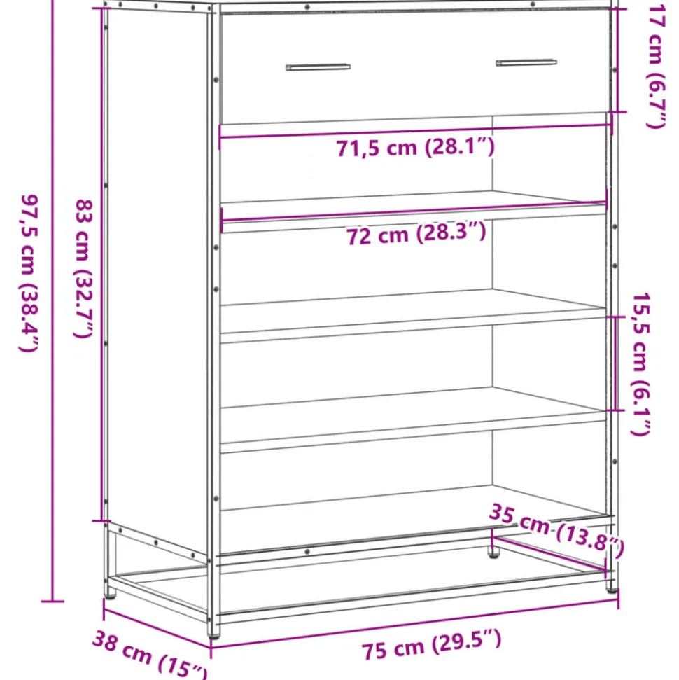 VIDAXL - Meuble à chaussures noir 75x38x97,5 cm bois d'ingénierie métal