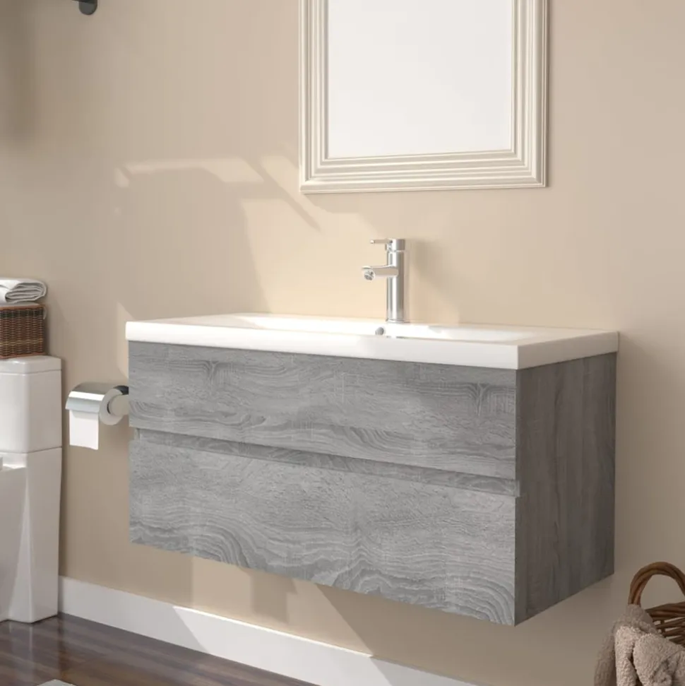 VIDAXL - Meuble lavabo avec bassin intégré sonoma gris bois d'ingénierie